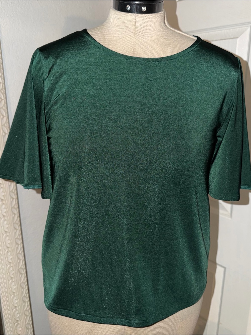 H&M Shimmering Dark Green Short Sleeve Blouse